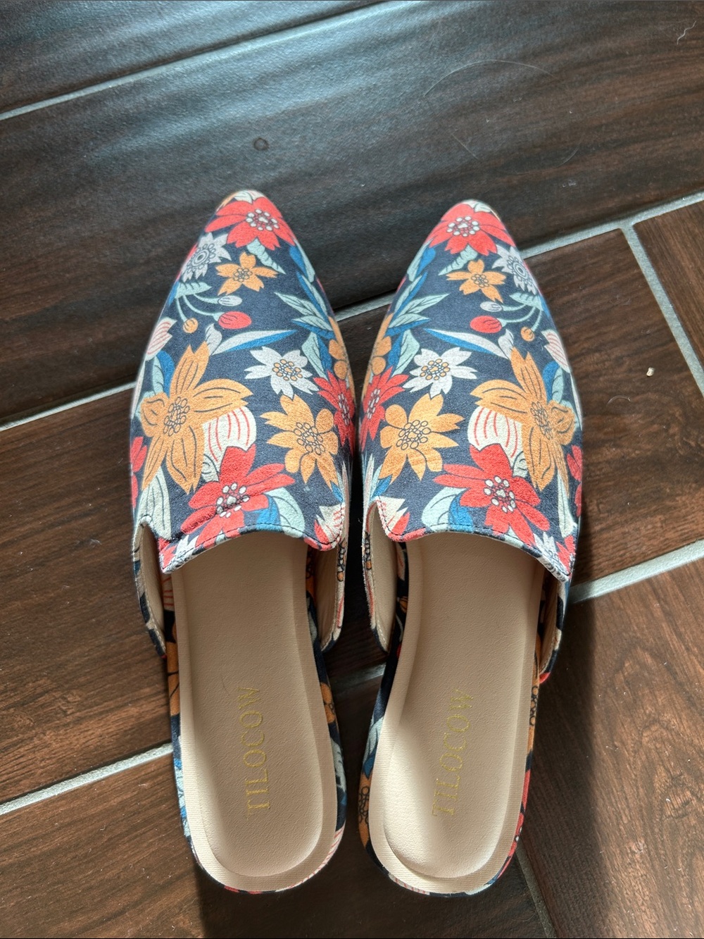 Floral Slip-On Mules in Navy and Multicolor
